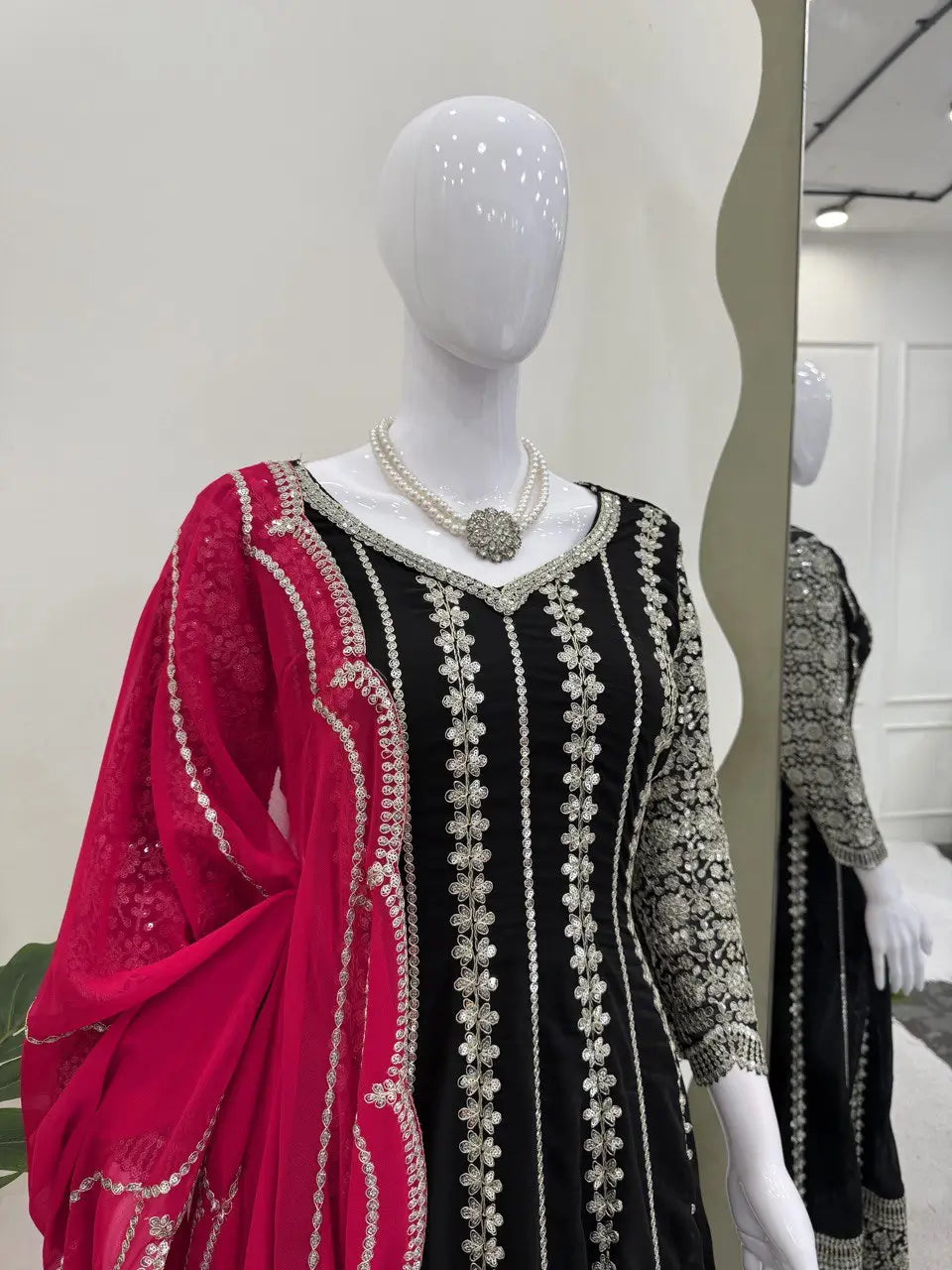 Designer Faux Georgette Anarkali Set with Plazoo & Dupatta | Party & Wedding Wear