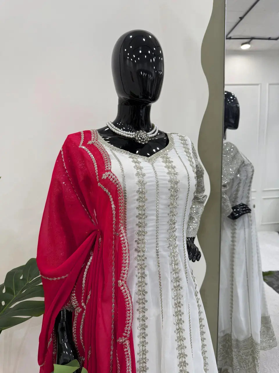 Designer Faux Georgette Anarkali Set with Plazoo & Dupatta | Party & Wedding Wear