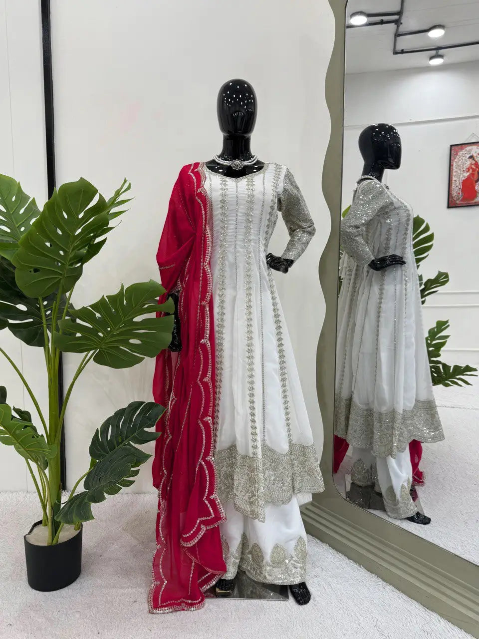 Designer Faux Georgette Anarkali Set with Plazoo & Dupatta | Party & Wedding Wear