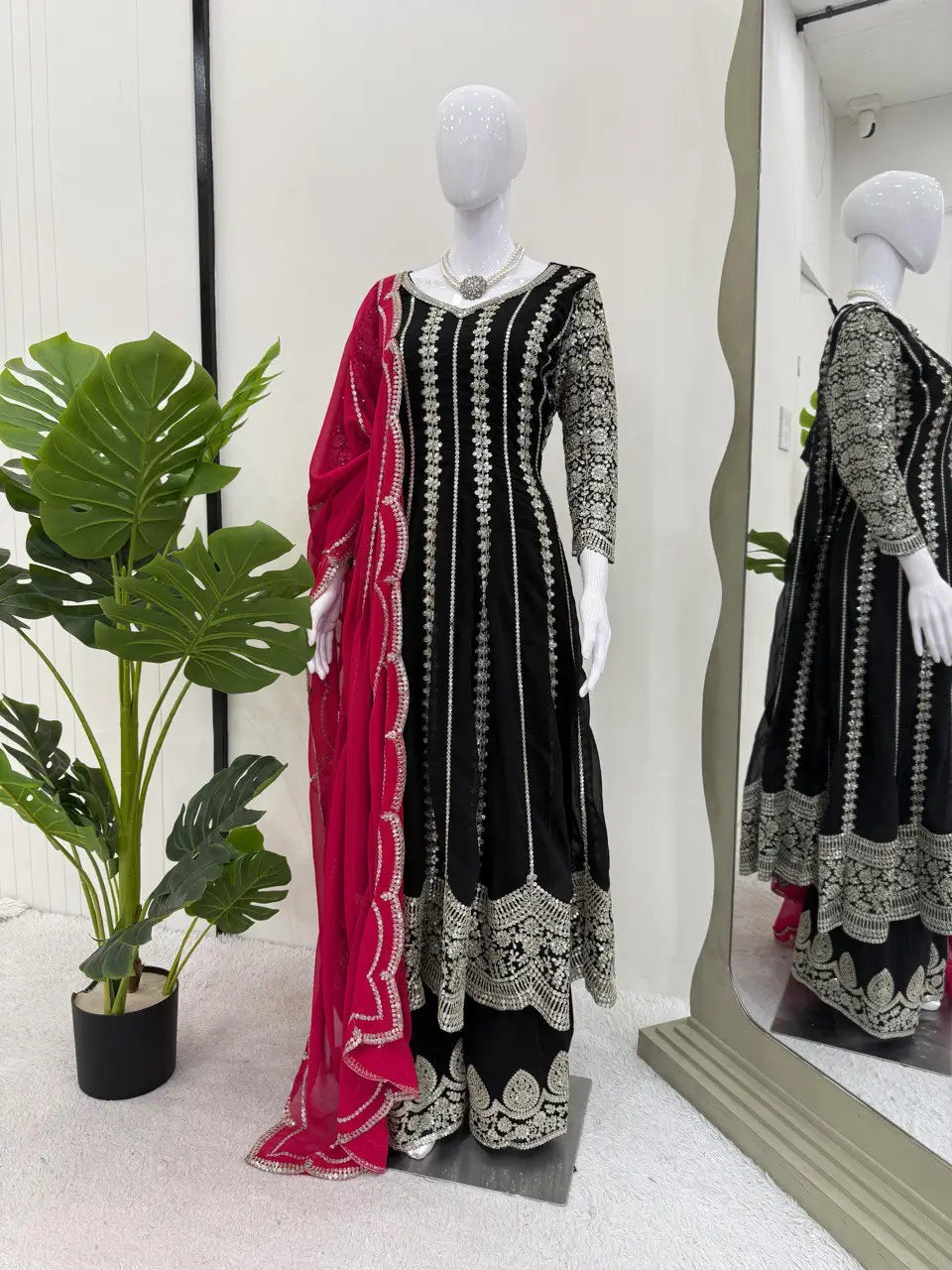 Designer Faux Georgette Anarkali Set with Plazoo & Dupatta | Party & Wedding Wear
