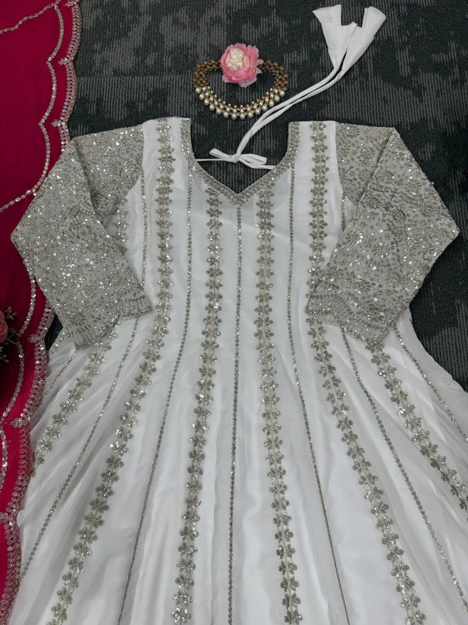 Designer Faux Georgette Anarkali Set with Plazoo & Dupatta | Party & Wedding Wear