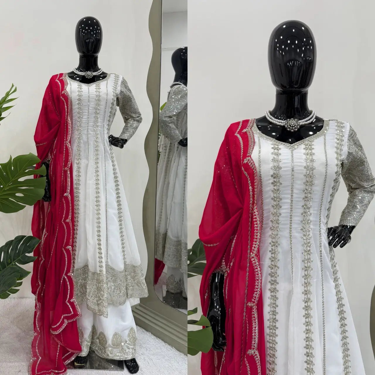 Designer Faux Georgette Anarkali Set with Plazoo & Dupatta | Party & Wedding Wear