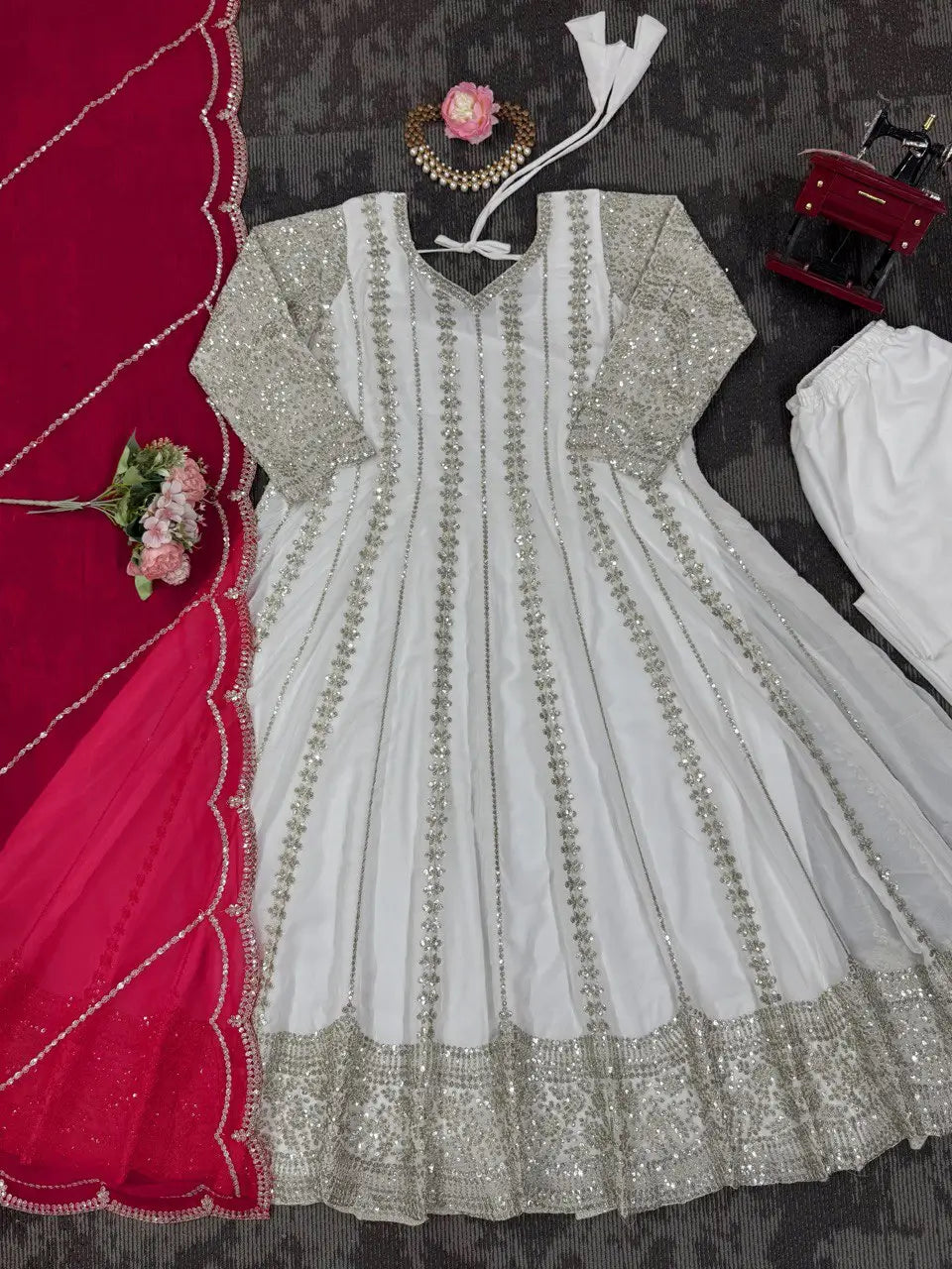 Designer Faux Georgette Anarkali Set with Plazoo & Dupatta | Party & Wedding Wear