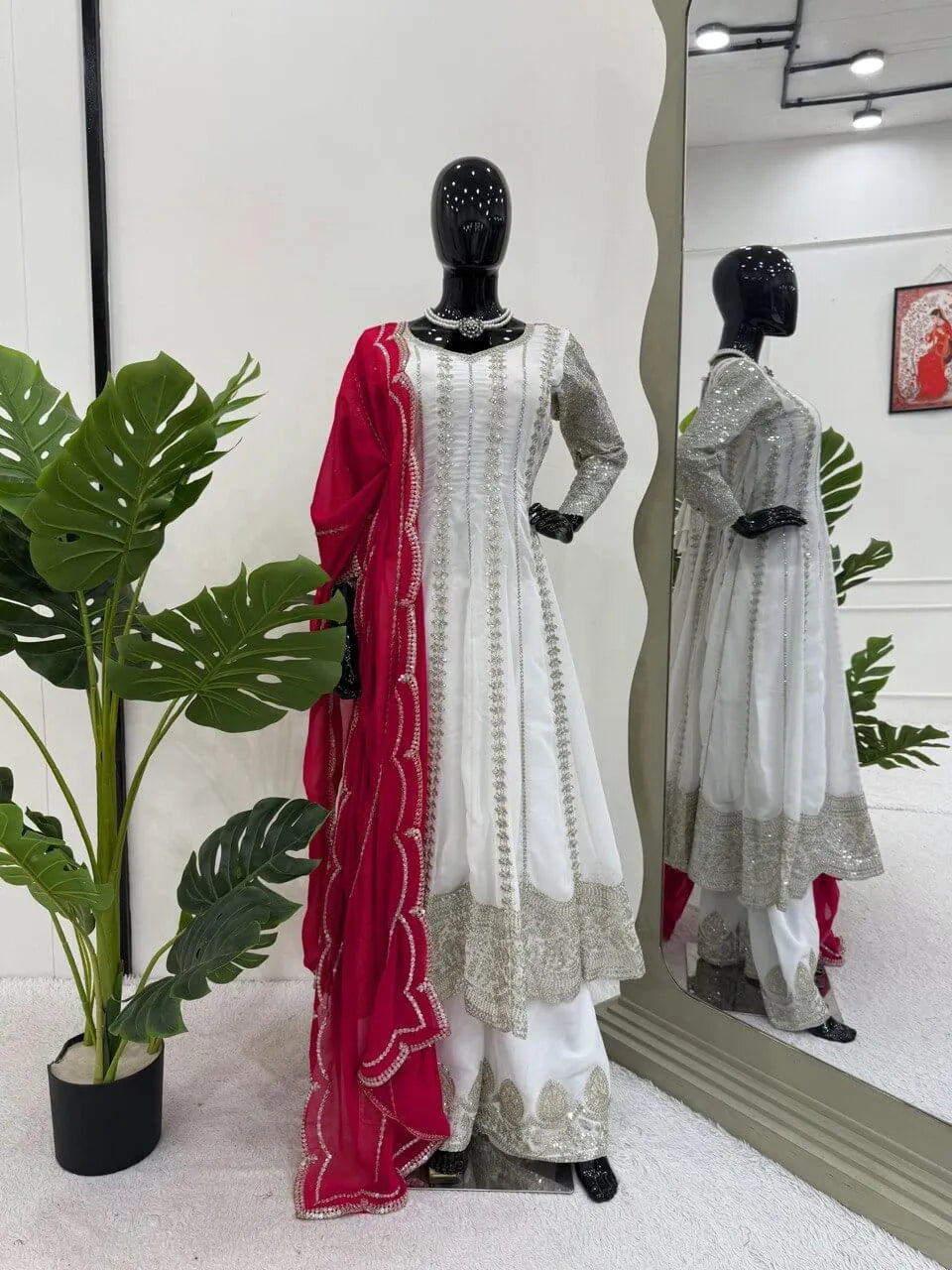 Designer Faux Georgette Anarkali Set with Plazoo & Dupatta | Party & Wedding Wear