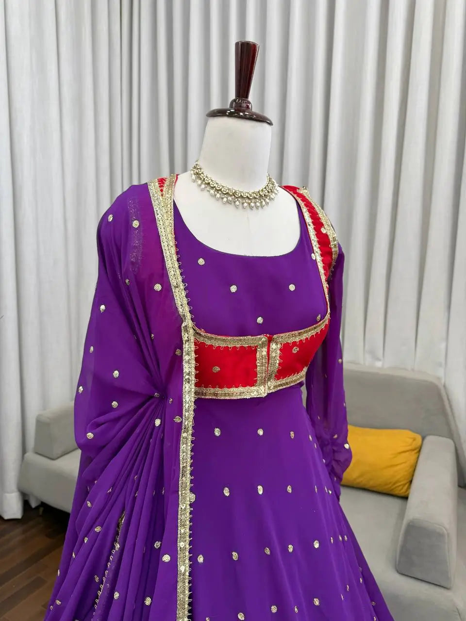 Designer Faux Georgette Anarkali Suit Set with Koti and Dupatta