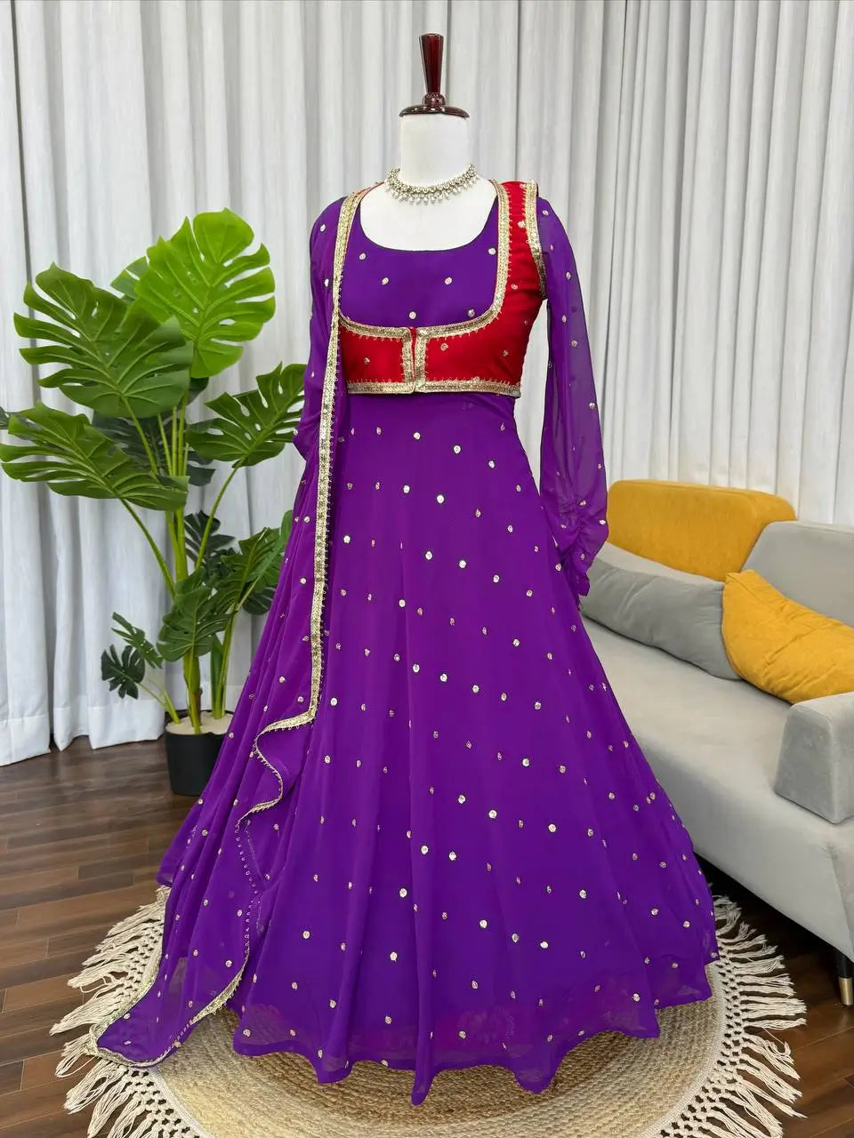 Designer Faux Georgette Anarkali Suit Set with Koti and Dupatta