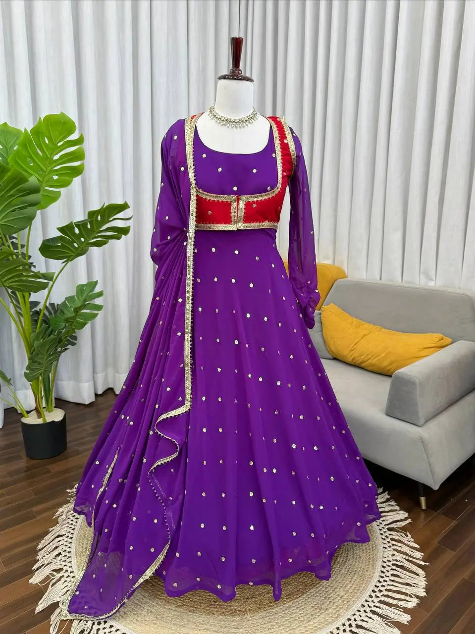 Designer Faux Georgette Anarkali Suit Set with Koti and Dupatta