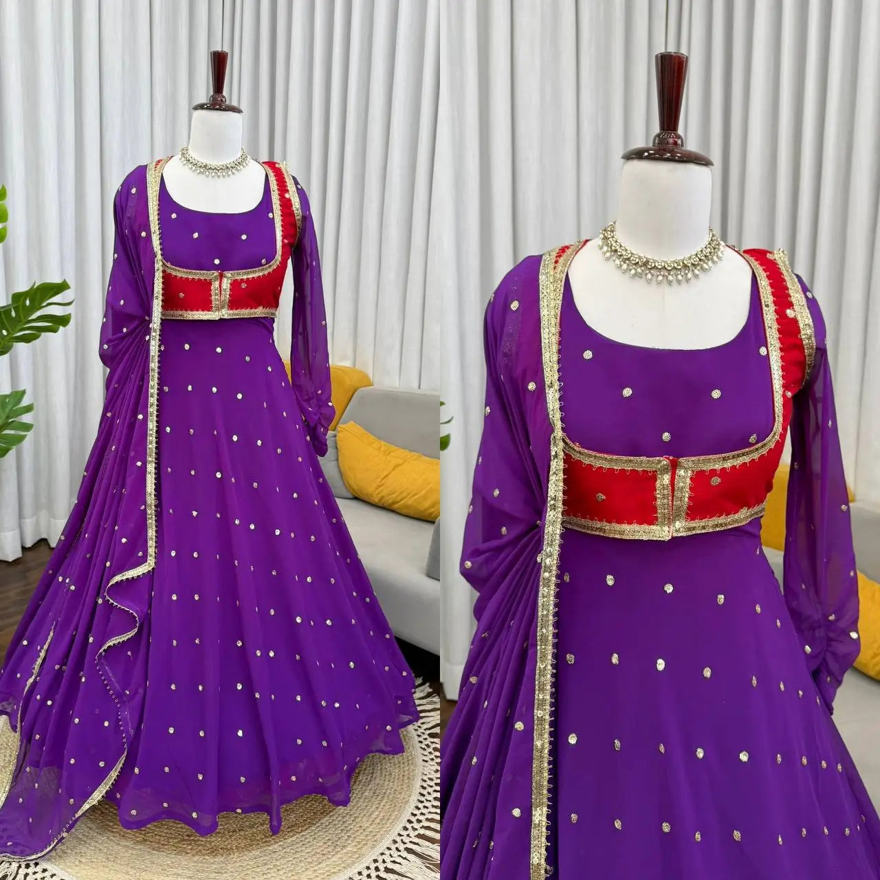 Designer Faux Georgette Anarkali Suit Set with Koti and Dupatta