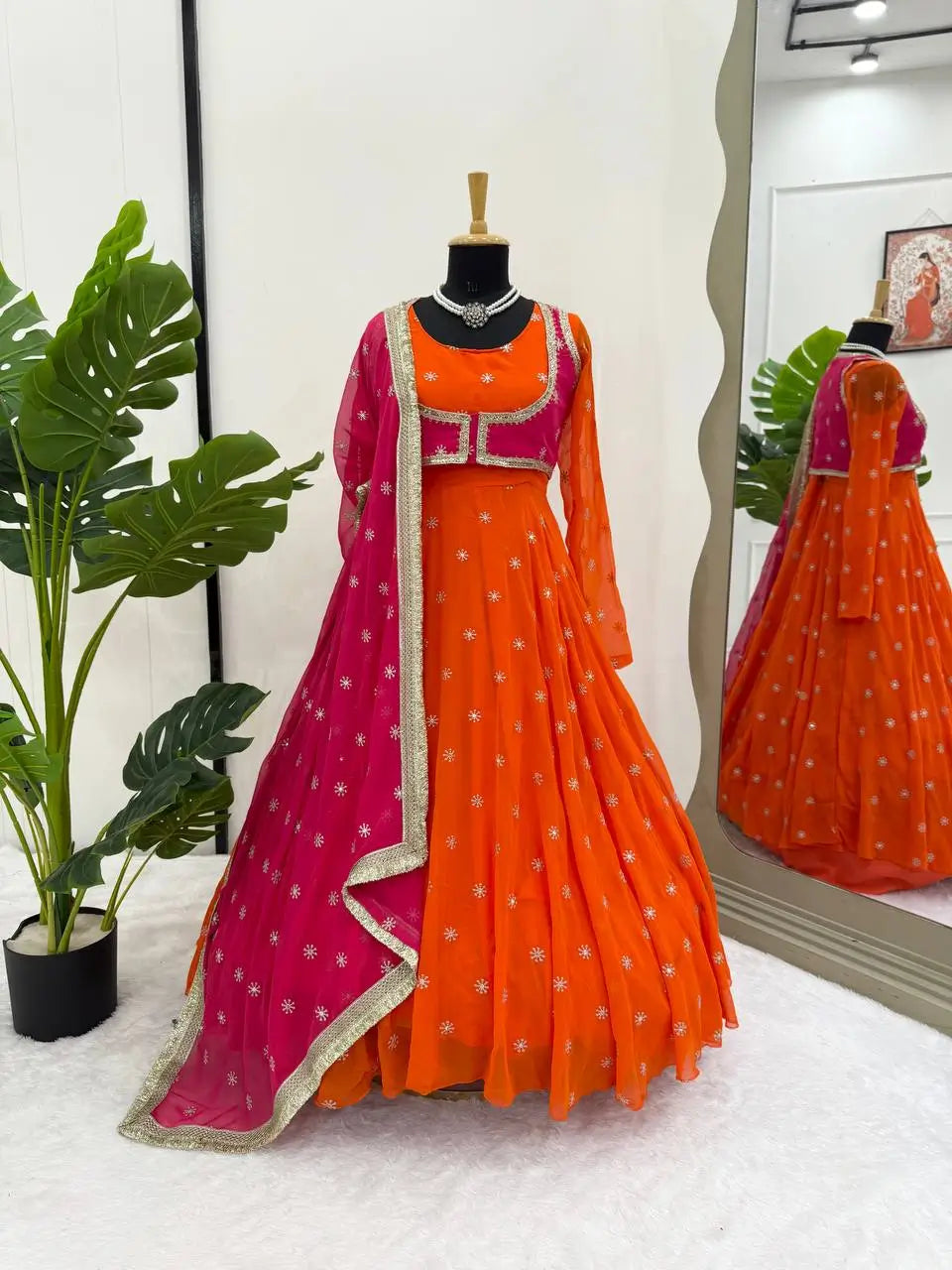Designer Faux Georgette Anarkali Suit Set with Koti and Dupatta