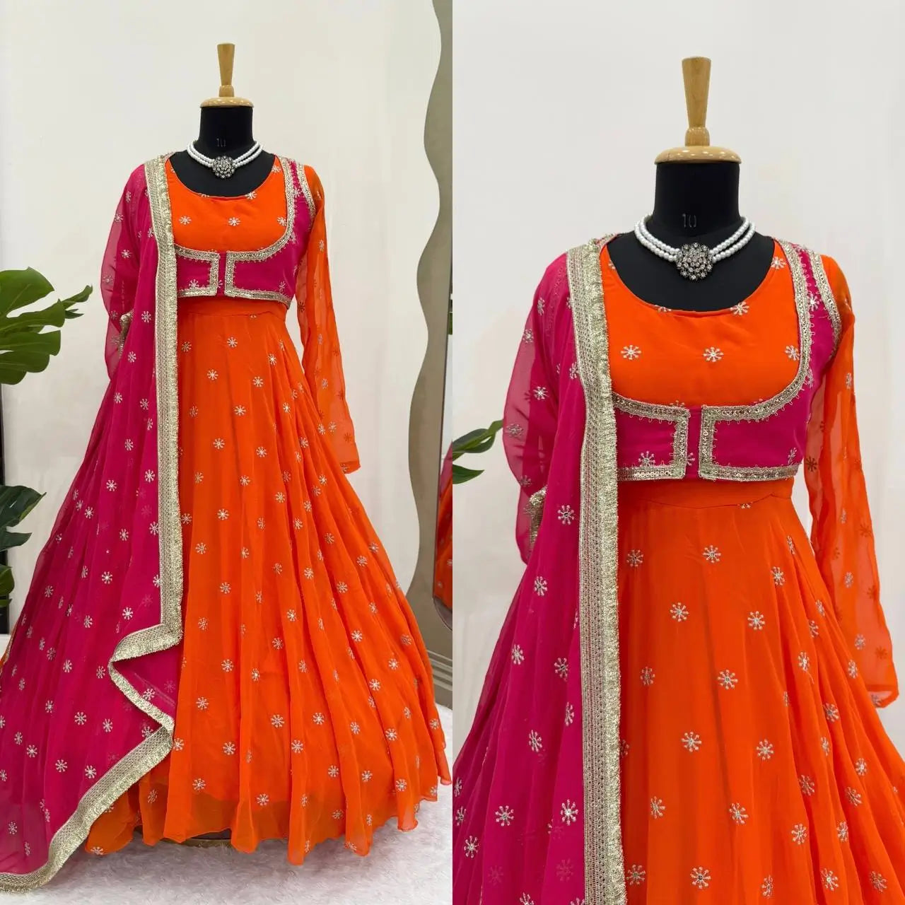 Designer Faux Georgette Anarkali Suit Set with Koti and Dupatta