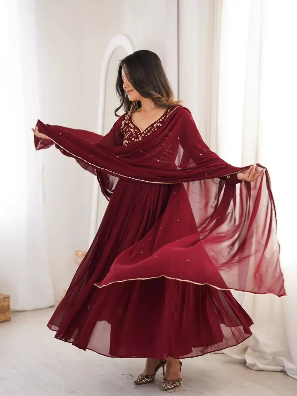 Designer Faux Georgette Anarkali Suit for Festive and Occasion Wear