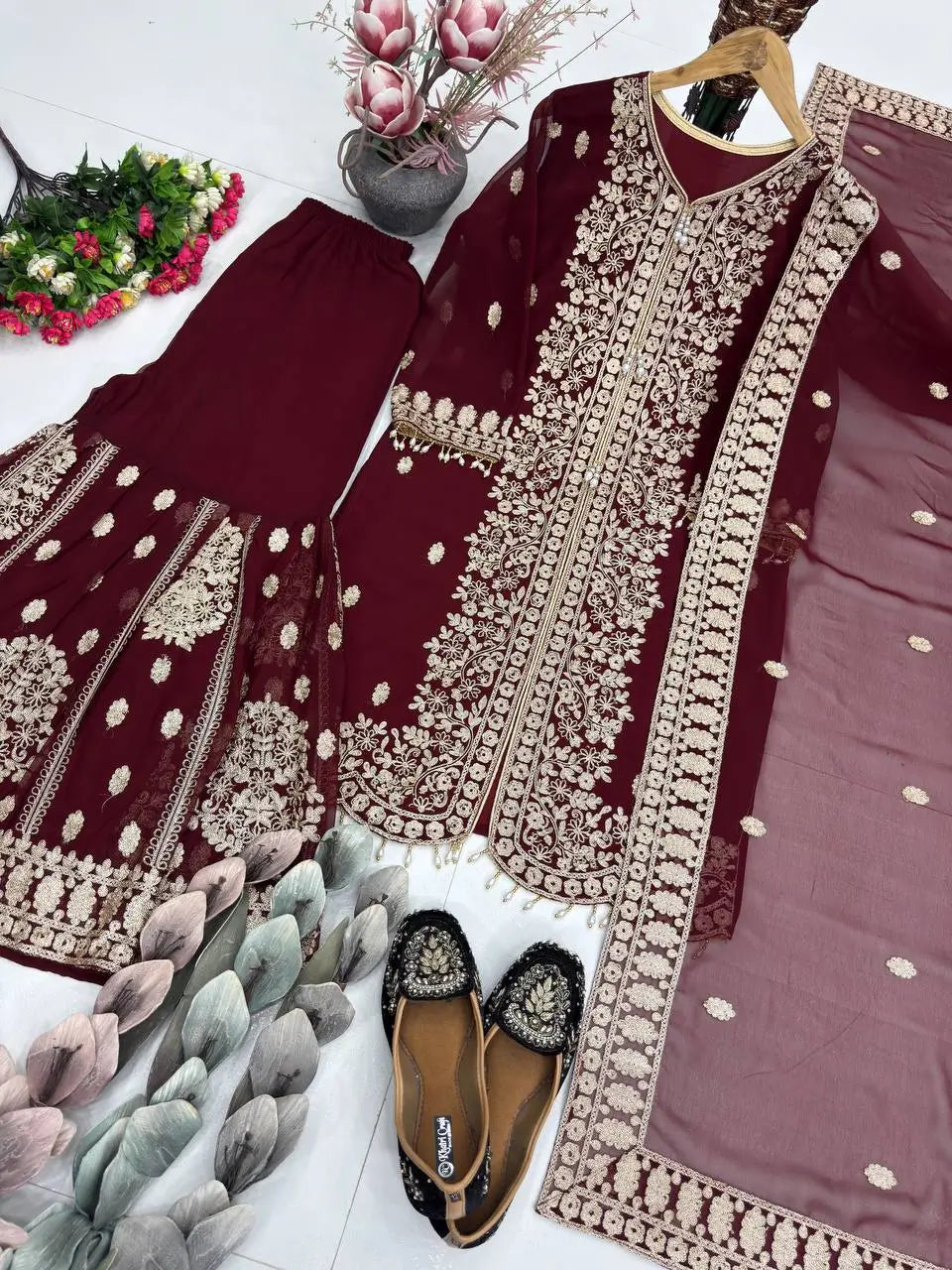 Designer Faux Georgette Chinon Sequins Sharara Set for Festive and Wedding Wear