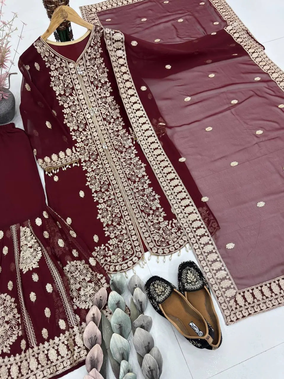 Designer Faux Georgette Chinon Sequins Sharara Set for Festive and Wedding Wear