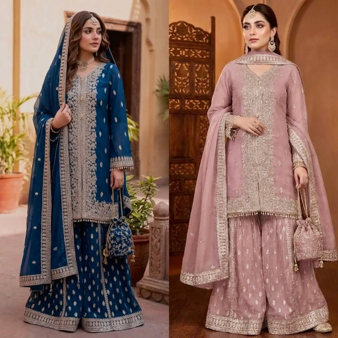 Designer Faux Georgette Chinon Sequins Sharara Set for Festive and Wedding Wear