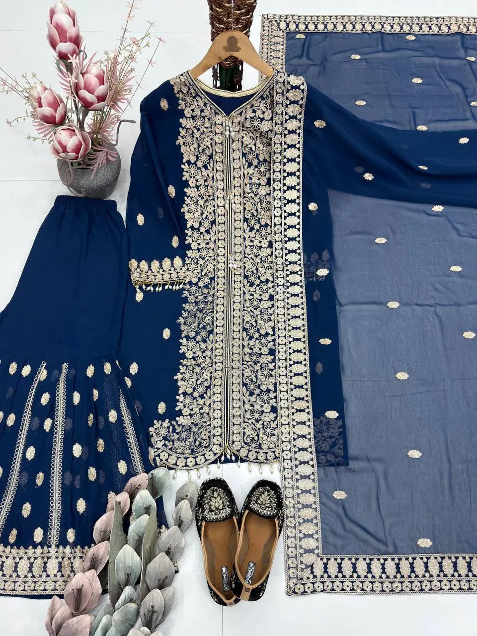 Designer Faux Georgette Chinon Sequins Sharara Set for Festive and Wedding Wear