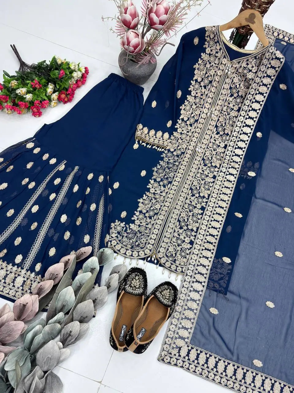 Designer Faux Georgette Chinon Sequins Sharara Set for Festive and Wedding Wear