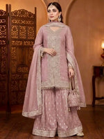 Designer Faux Georgette Chinon Sequins Sharara Set for Festive and Wedding Wear