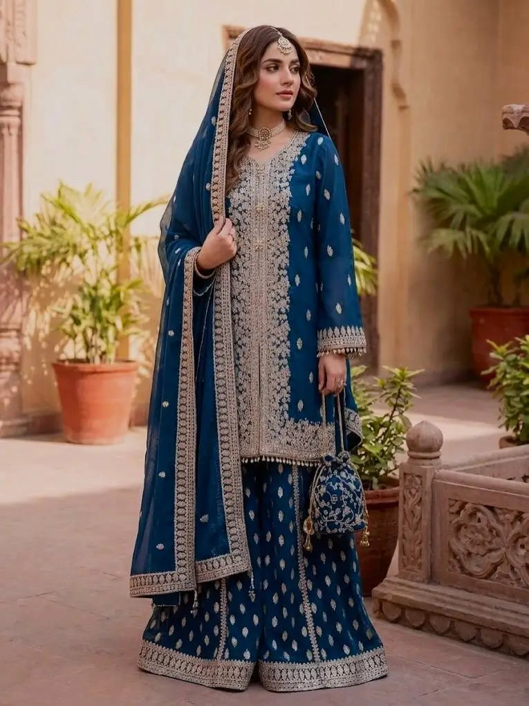 Designer Faux Georgette Chinon Sequins Sharara Set for Festive and Wedding Wear