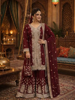 Designer Faux Georgette Chinon Sequins Sharara Set for Festive and Wedding Wear