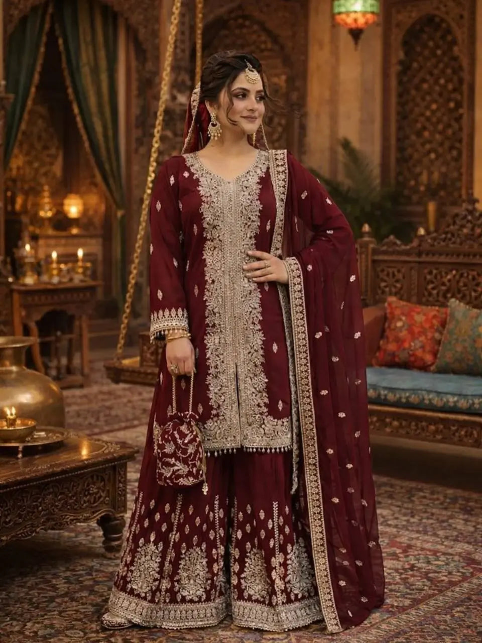 Designer Faux Georgette Chinon Sequins Sharara Set for Festive and Wedding Wear