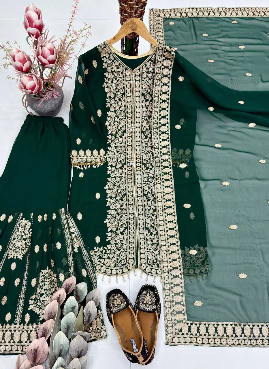 Designer Faux Georgette Chinon Sequins Sharara Set for Festive and Wedding Wear