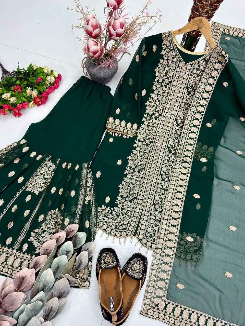 Designer Faux Georgette Chinon Sequins Sharara Set for Festive and Wedding Wear