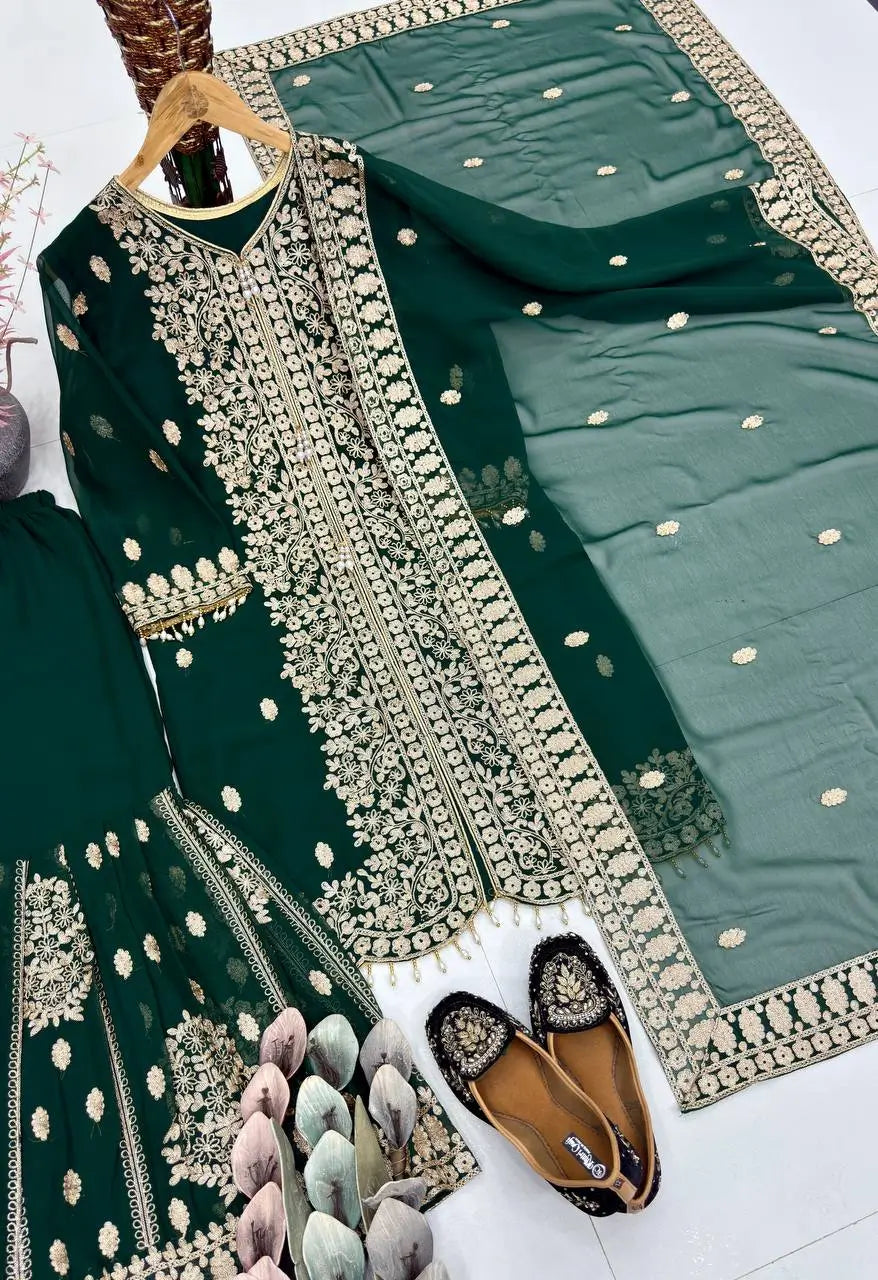 Designer Faux Georgette Chinon Sequins Sharara Set for Festive and Wedding Wear