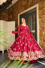 Designer Faux Georgette Embroidered Anarkali Gown Set