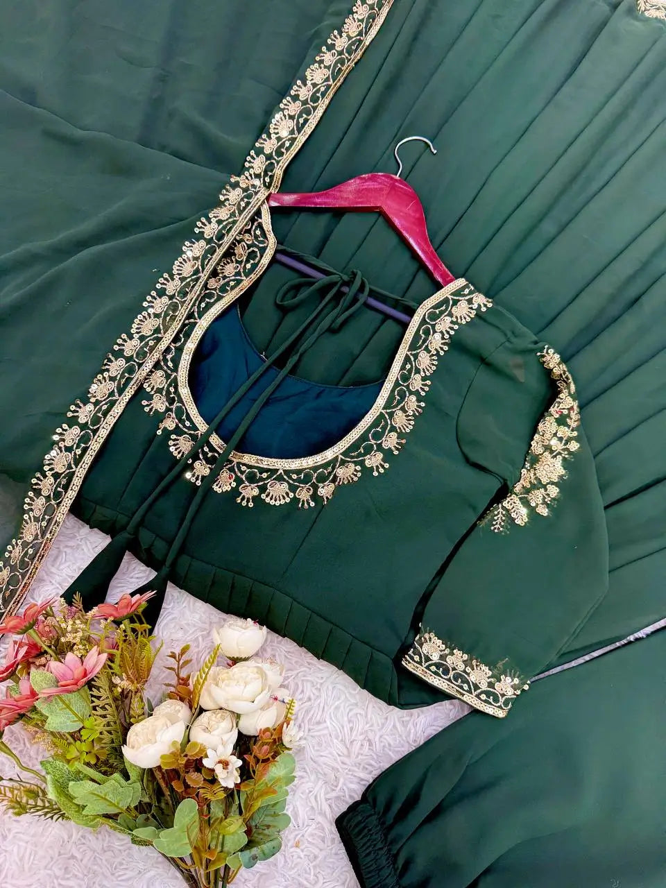 Designer Faux Georgette Embroidered Anarkali Set