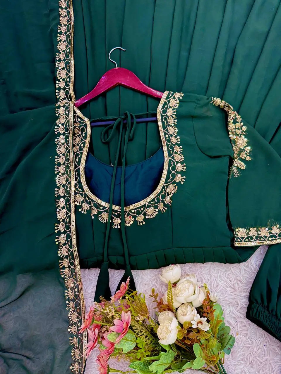 Designer Faux Georgette Embroidered Anarkali Set