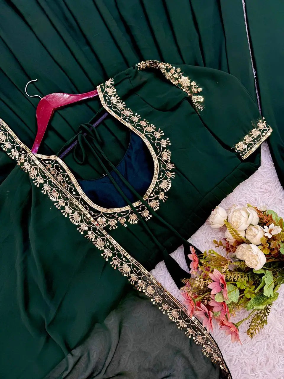 Designer Faux Georgette Embroidered Anarkali Set