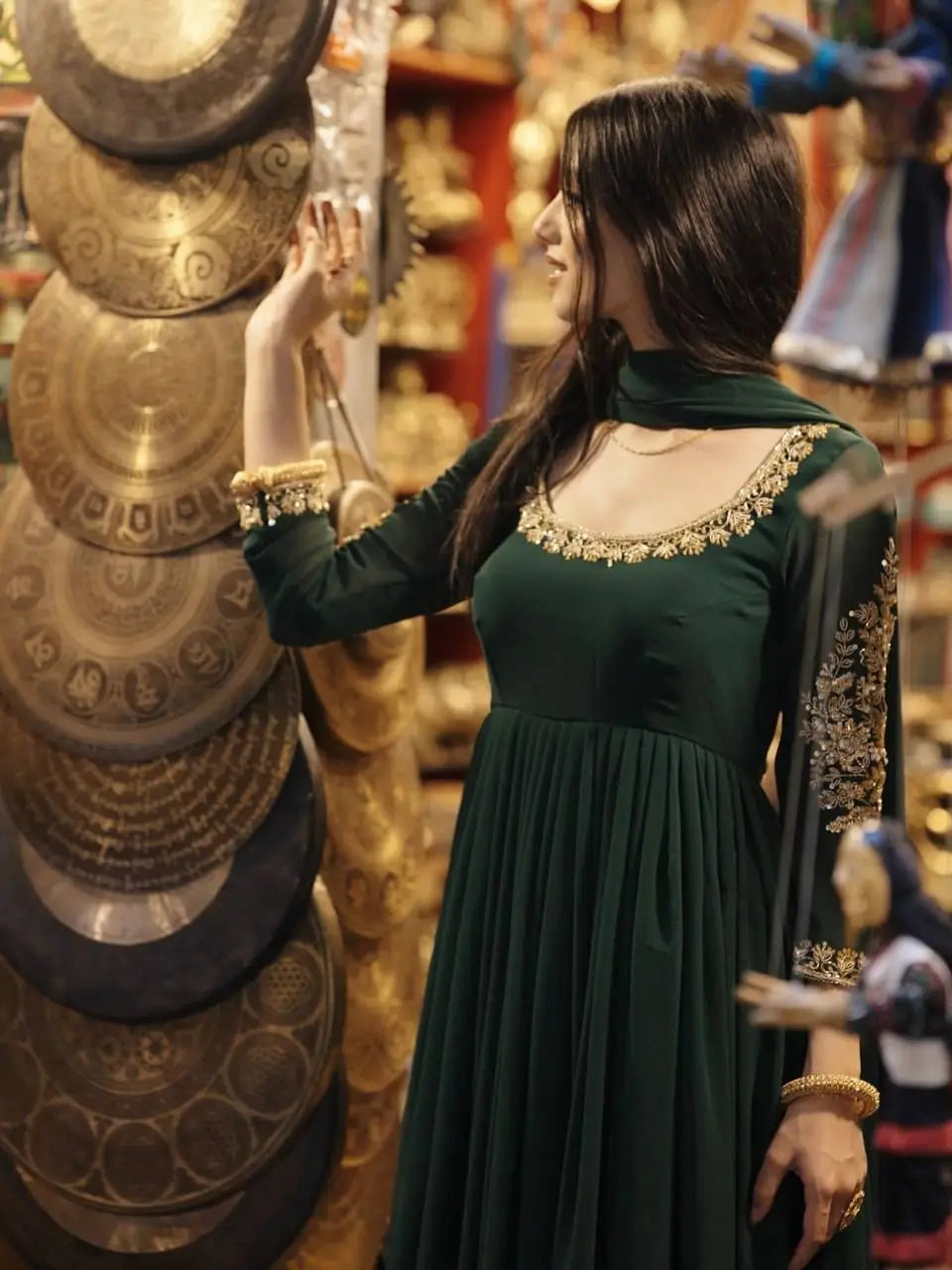 Designer Faux Georgette Embroidered Anarkali Set