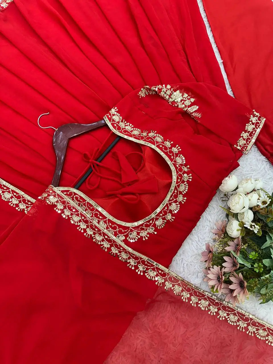 Designer Faux Georgette Embroidered Anarkali Set