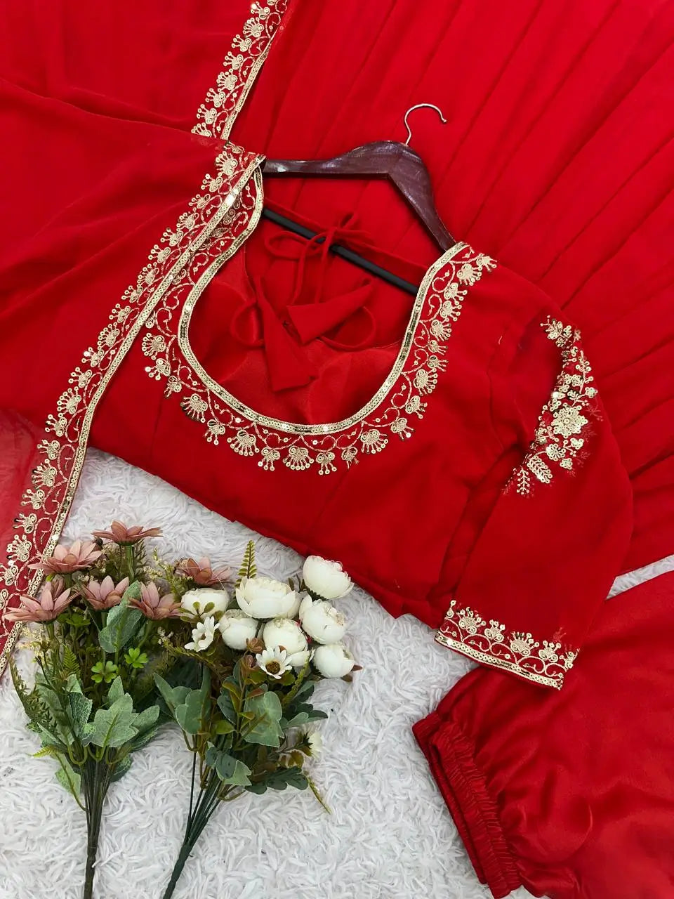 Designer Faux Georgette Embroidered Anarkali Set