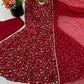 Designer Faux Georgette Embroidered Gown Set