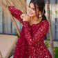 Designer Faux Georgette Embroidered Gown Set