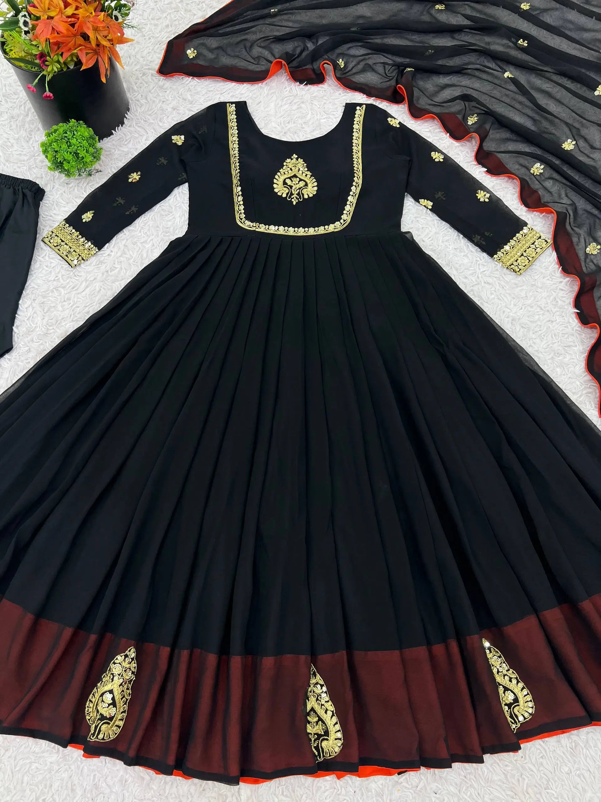 Designer Faux Georgette Embroidered Gown Set with Dupatta