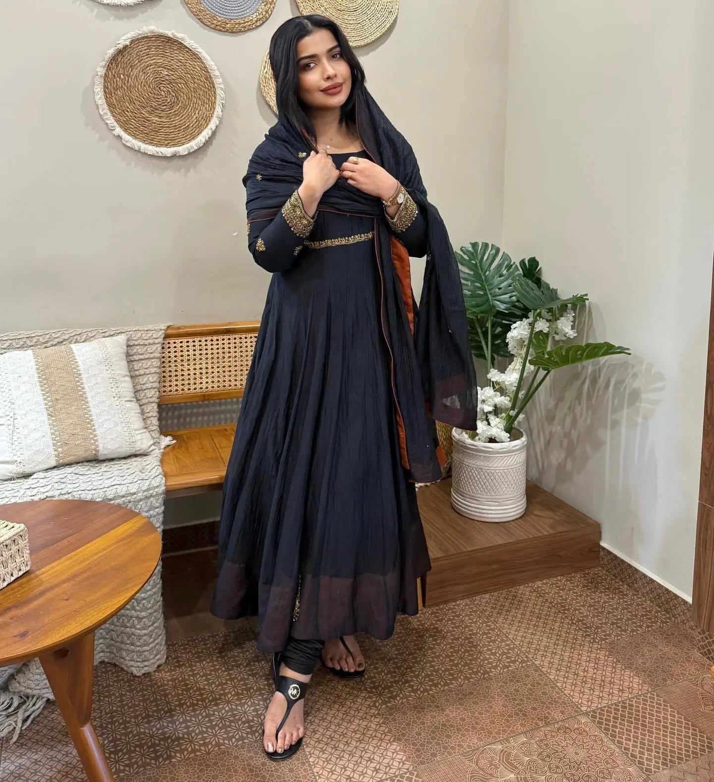 Designer Faux Georgette Embroidered Gown Set with Dupatta