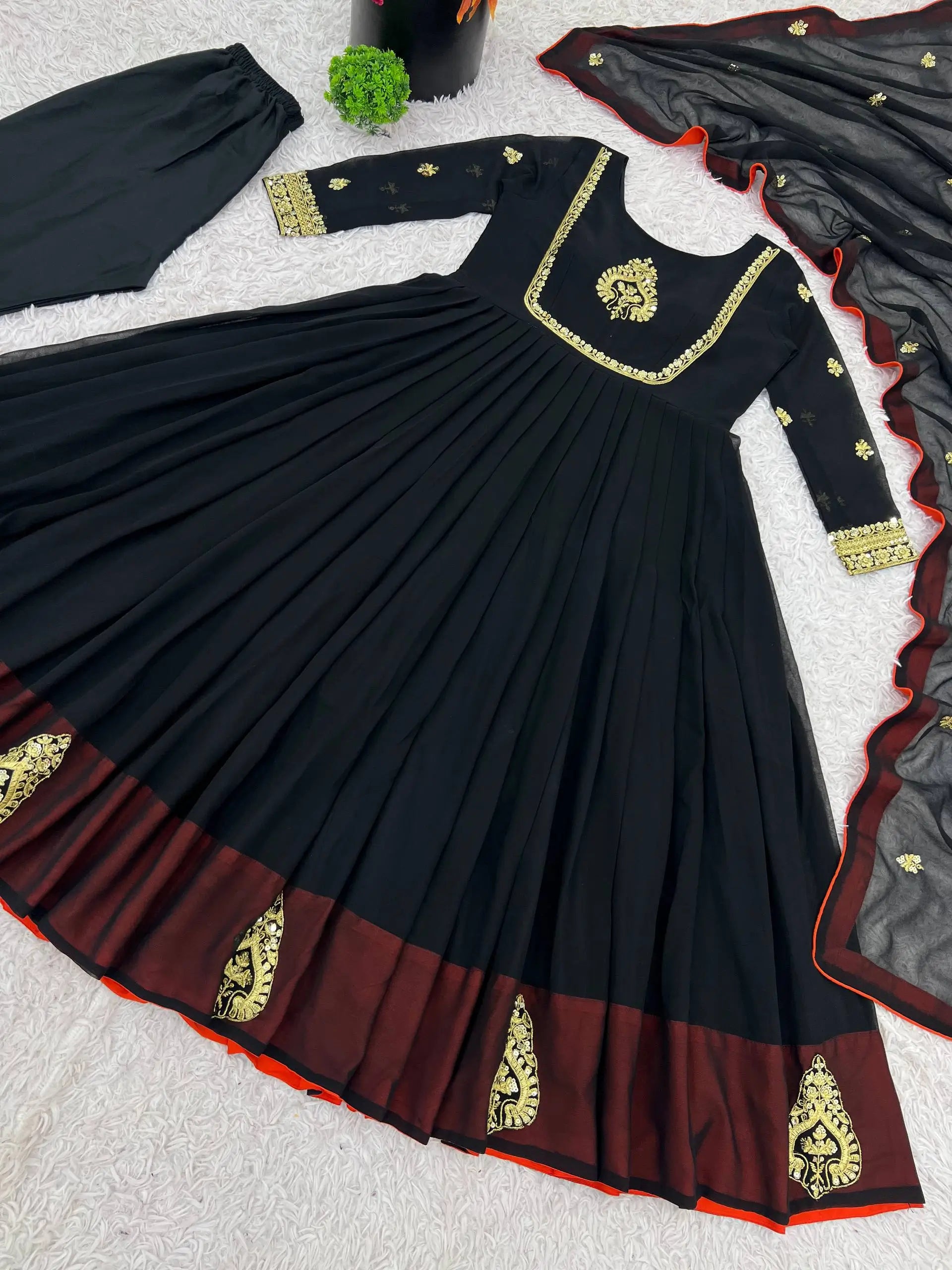 Designer Faux Georgette Embroidered Gown Set with Dupatta