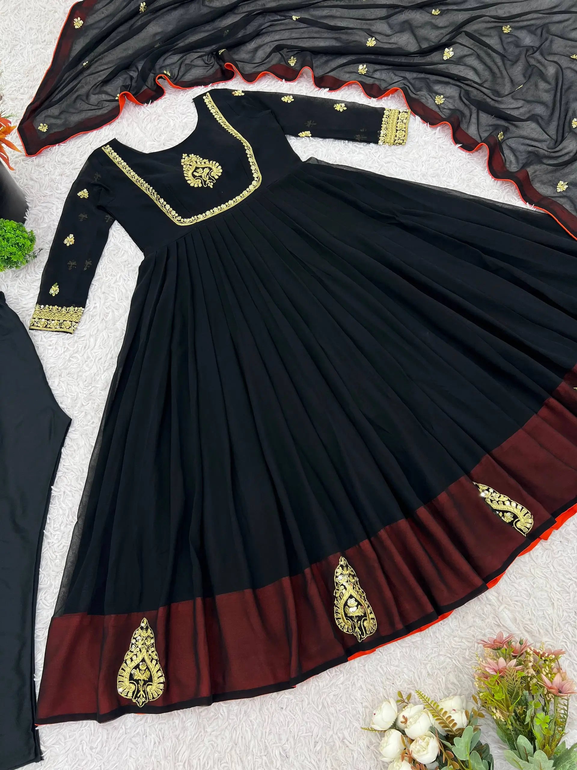 Designer Faux Georgette Embroidered Gown Set with Dupatta