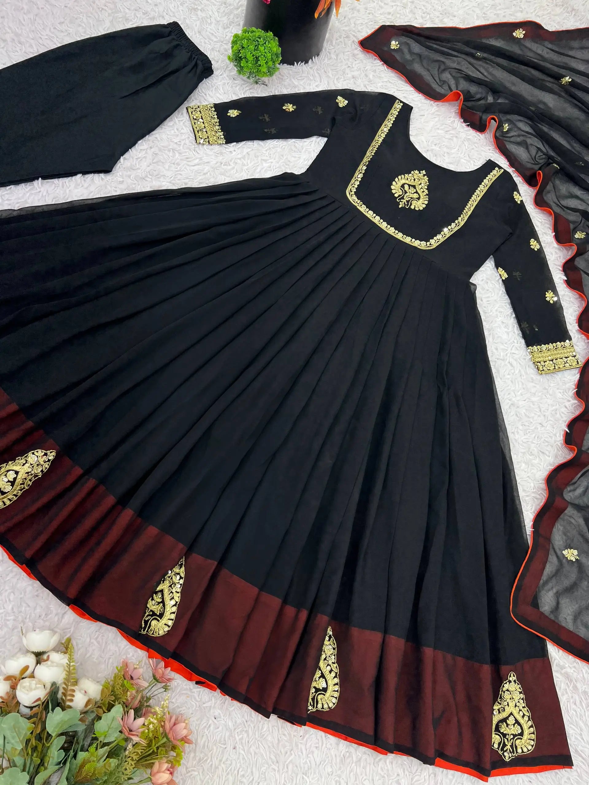Designer Faux Georgette Embroidered Gown Set with Dupatta