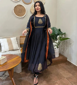 Designer Faux Georgette Embroidered Gown Set with Dupatta