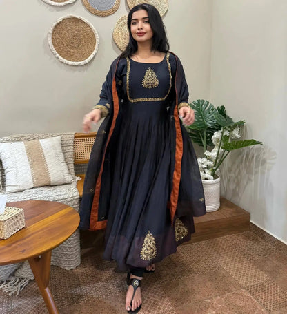 Designer Faux Georgette Embroidered Gown Set with Dupatta