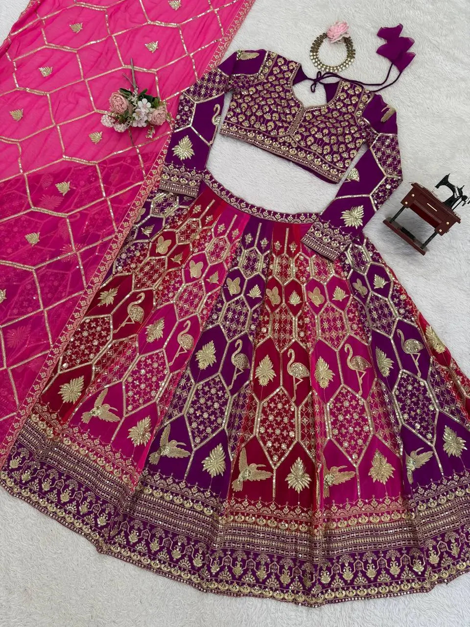 Designer Faux Georgette Embroidered Lehenga Choli with Dupatta