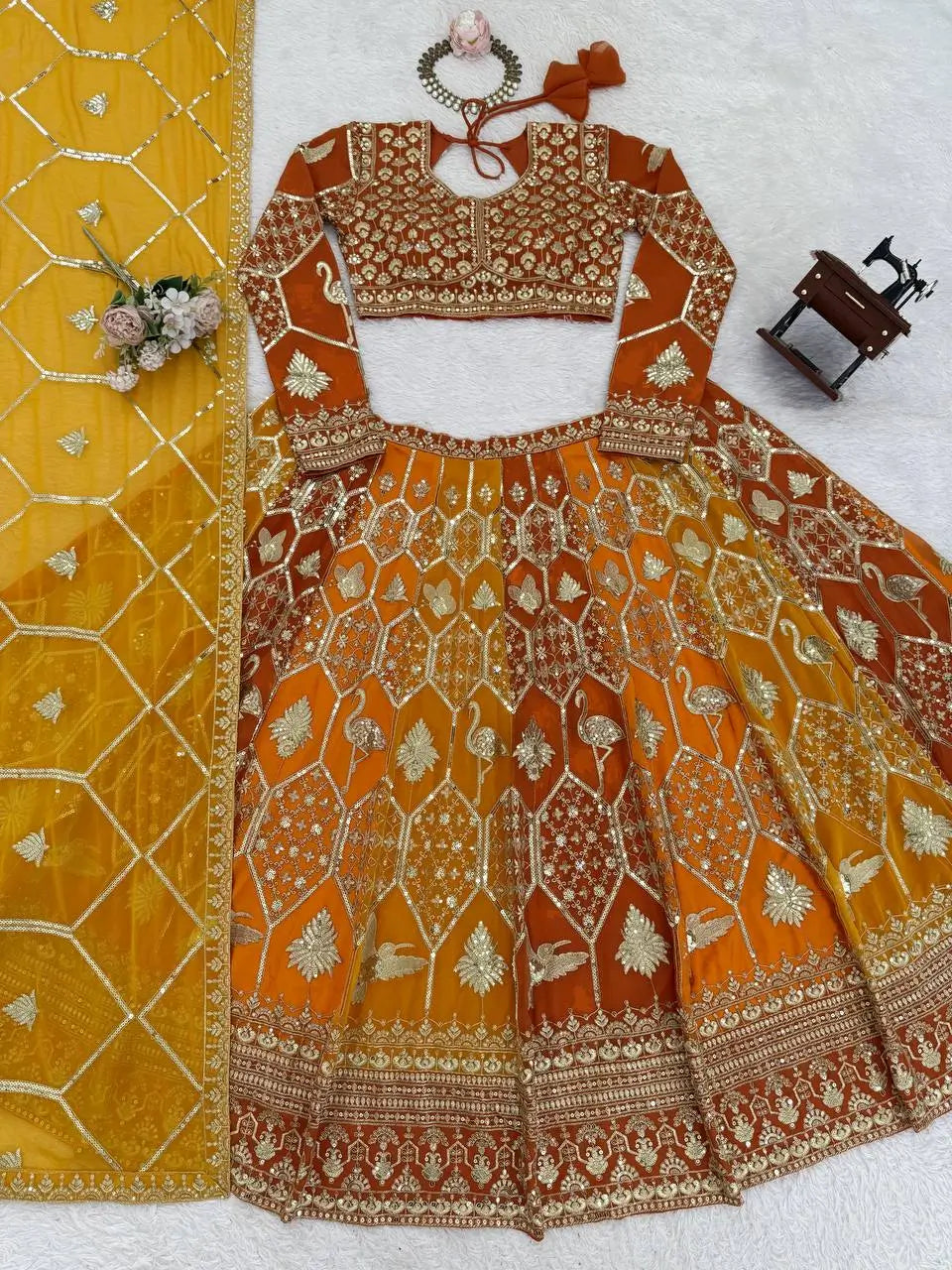 Designer Faux Georgette Embroidered Lehenga Choli with Dupatta