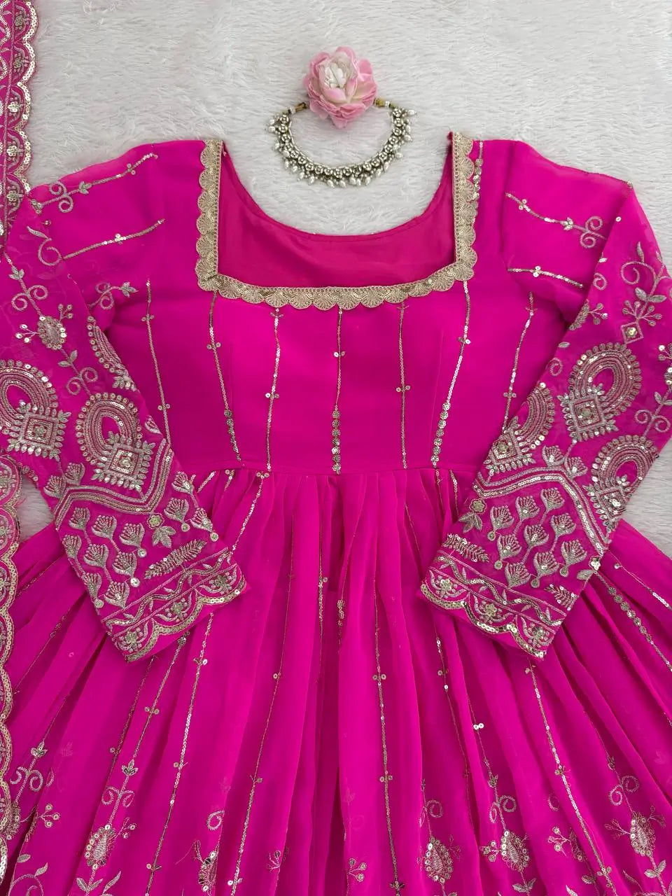 Designer Faux Georgette Embroidered Lehenga Set