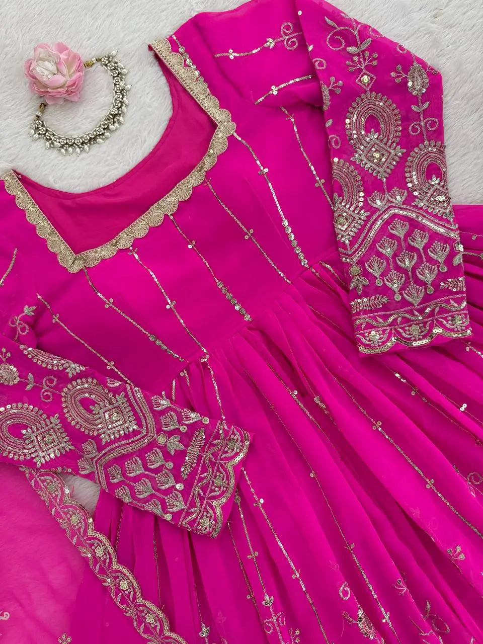 Designer Faux Georgette Embroidered Lehenga Set