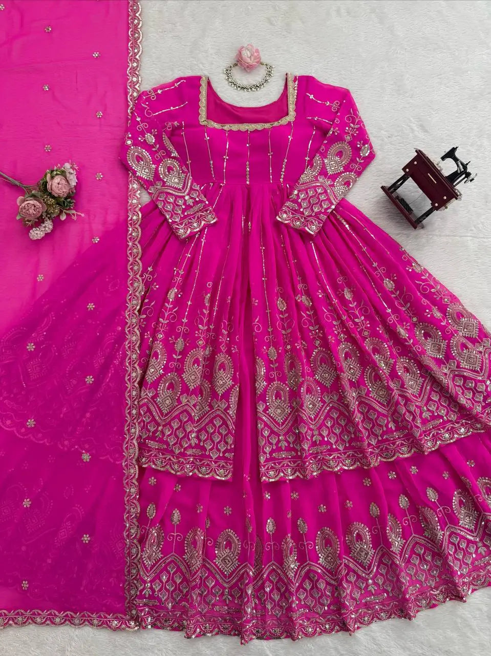 Designer Faux Georgette Embroidered Lehenga Set