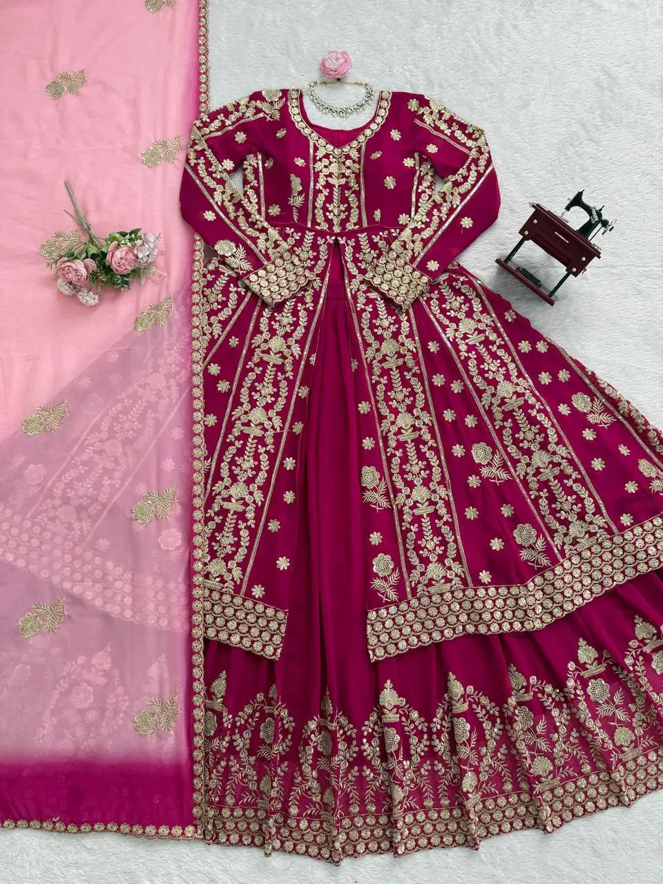 Designer Faux Georgette Embroidered Lehenga Set