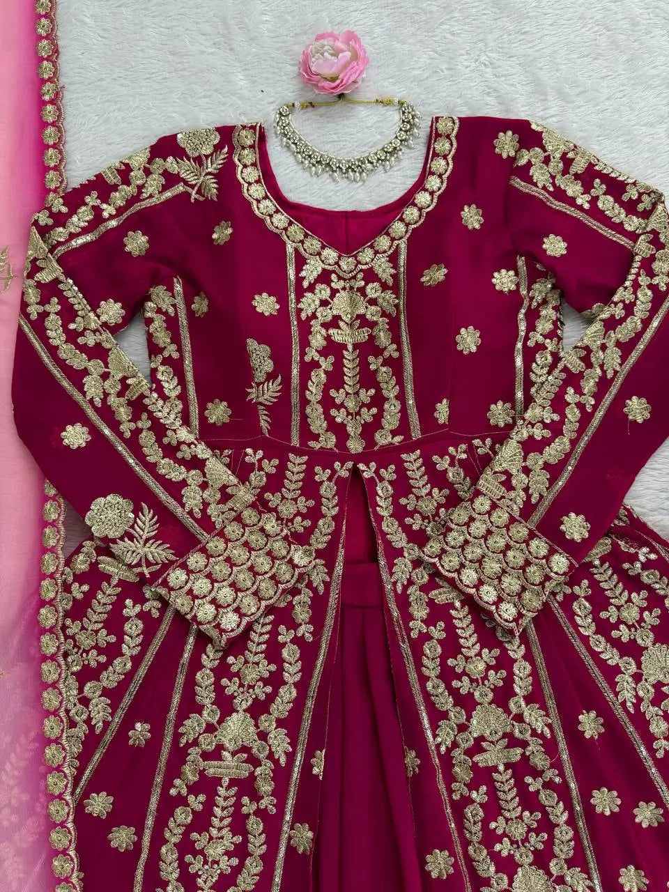 Designer Faux Georgette Embroidered Lehenga Set